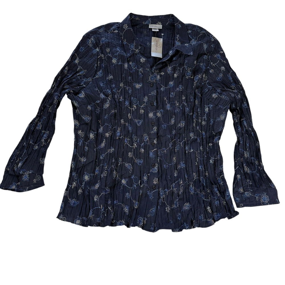 Liz&Me for Catherines Floral Embroidered Crinkle Button Down Blouse 4X‎ Plus NWT